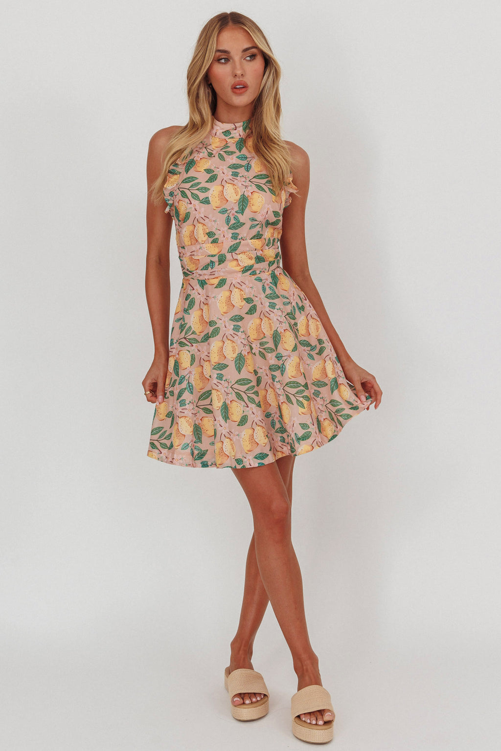 Miko Frill Trim Halter Mini Dress Lemon by Selfie Leslie Australia