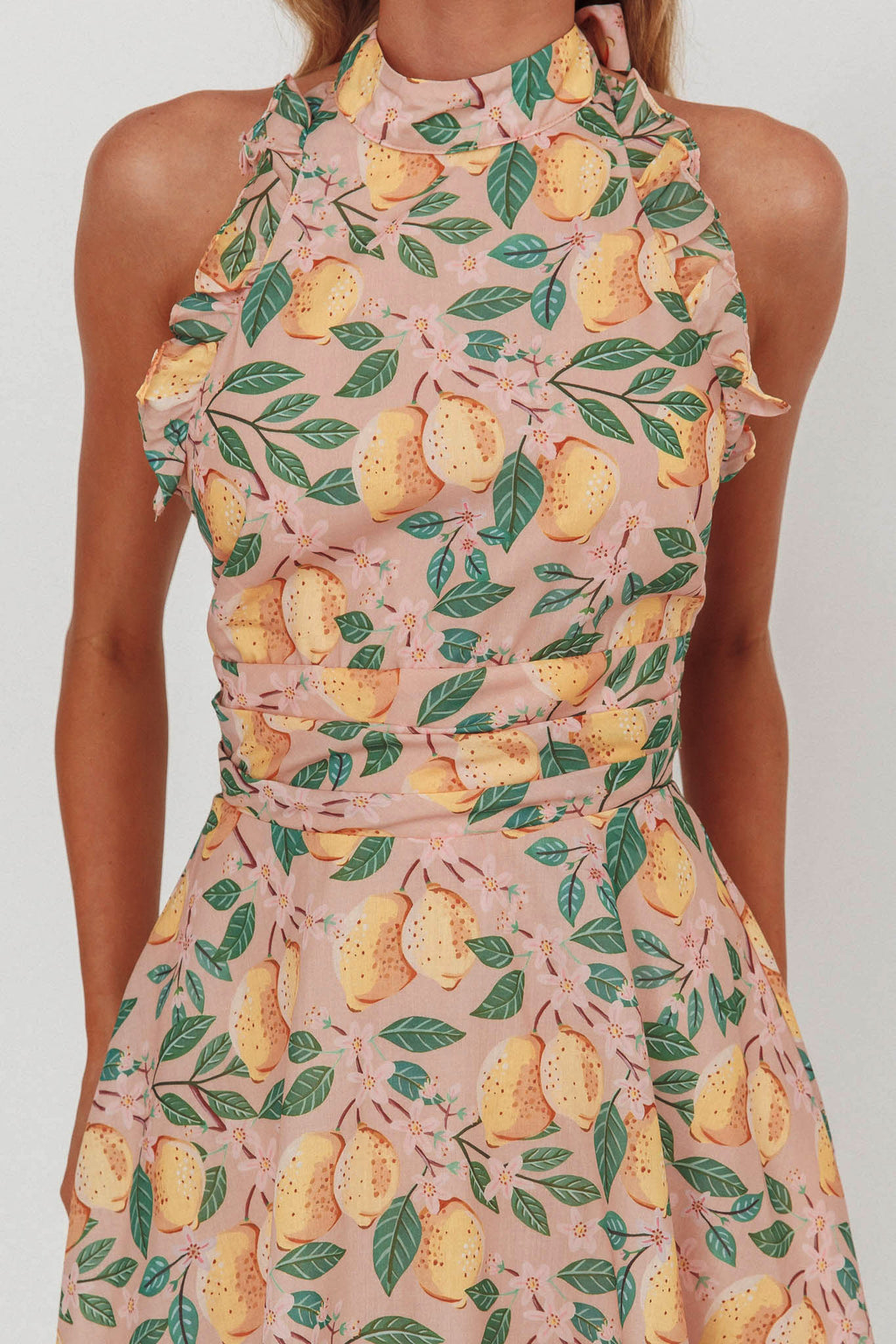 Miko Frill Trim Halter Mini Dress Lemon by Selfie Leslie Australia