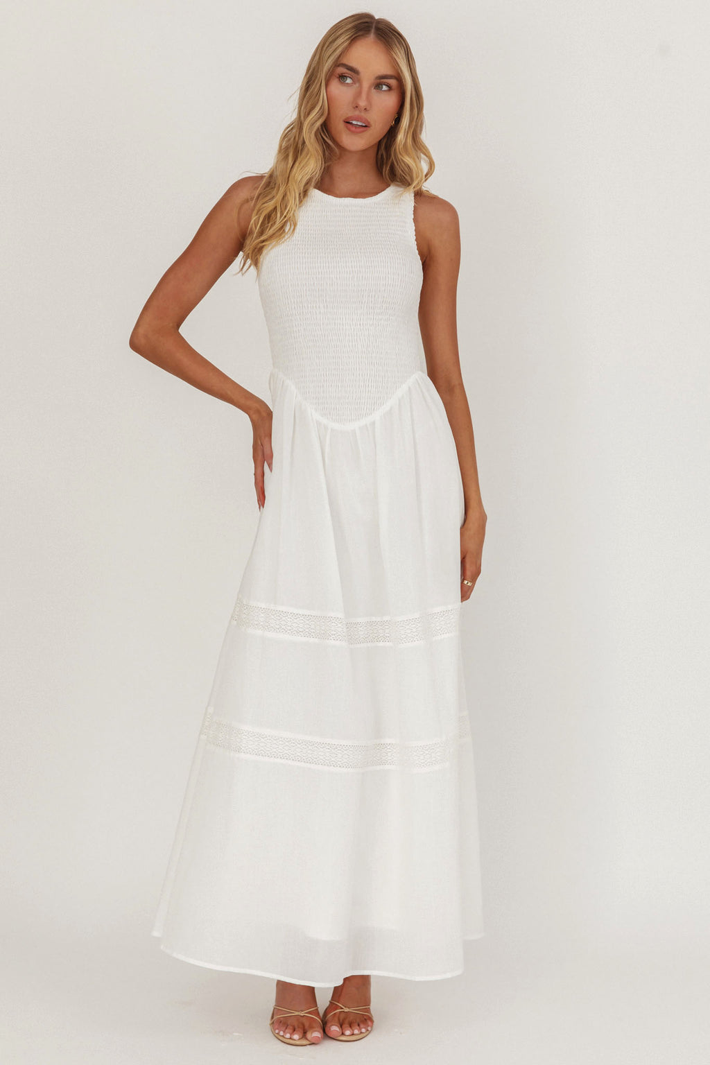 Smith Shirred Bodice Midi Dress White by Selfie Leslie Australia