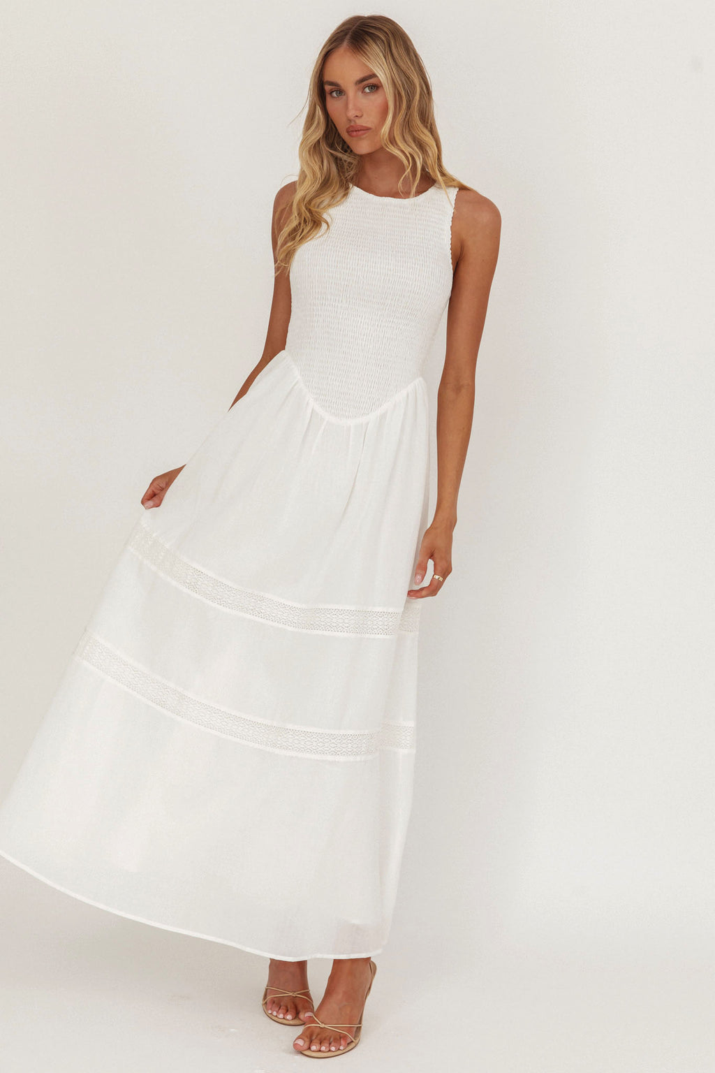 Smith Shirred Bodice Midi Dress White by Selfie Leslie Australia
