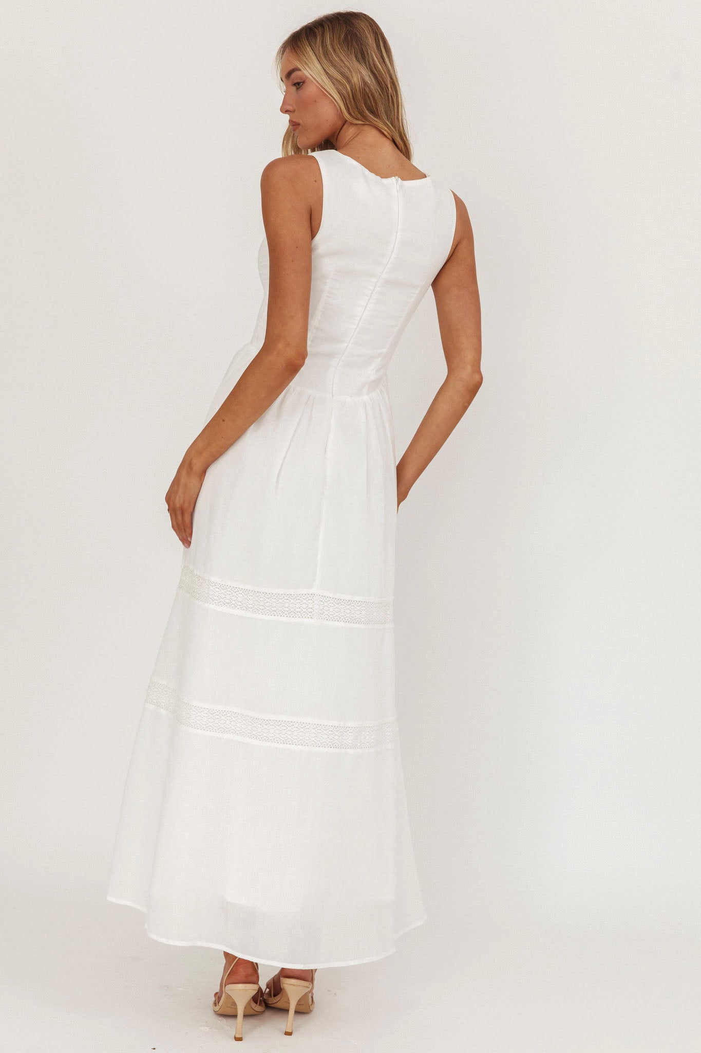 Smith Shirred Bodice Midi Dress White by Selfie Leslie Australia