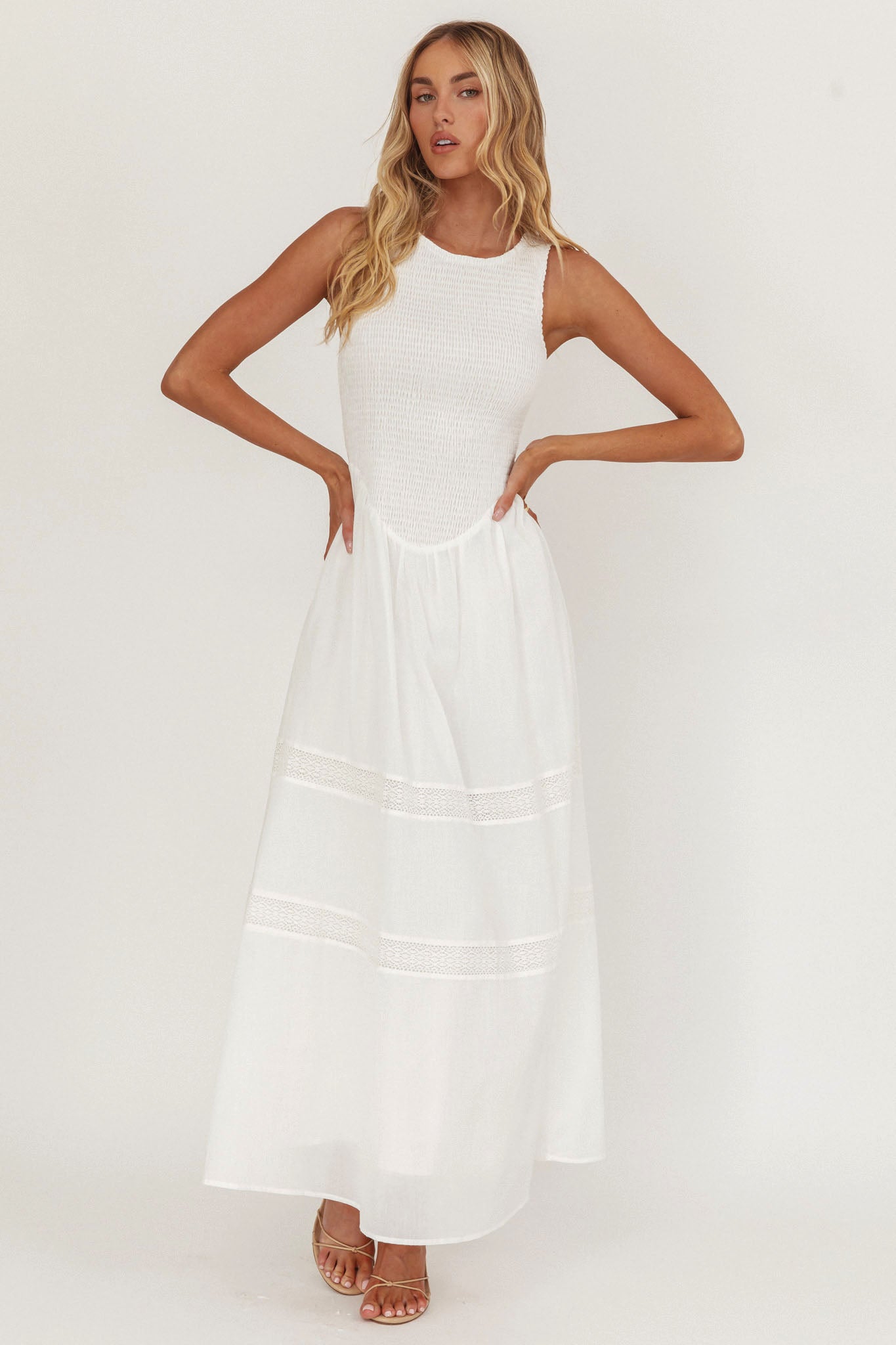 Smith Shirred Bodice Midi Dress White by Selfie Leslie Australia