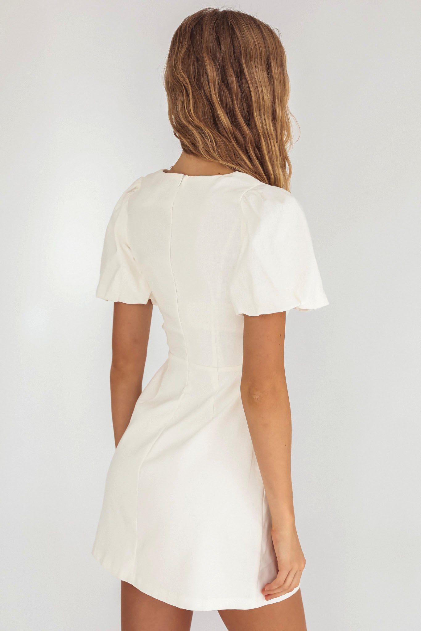 Leronne Hook & Eye Puff Sleeve Mini Dress White by Selfie Leslie Australia