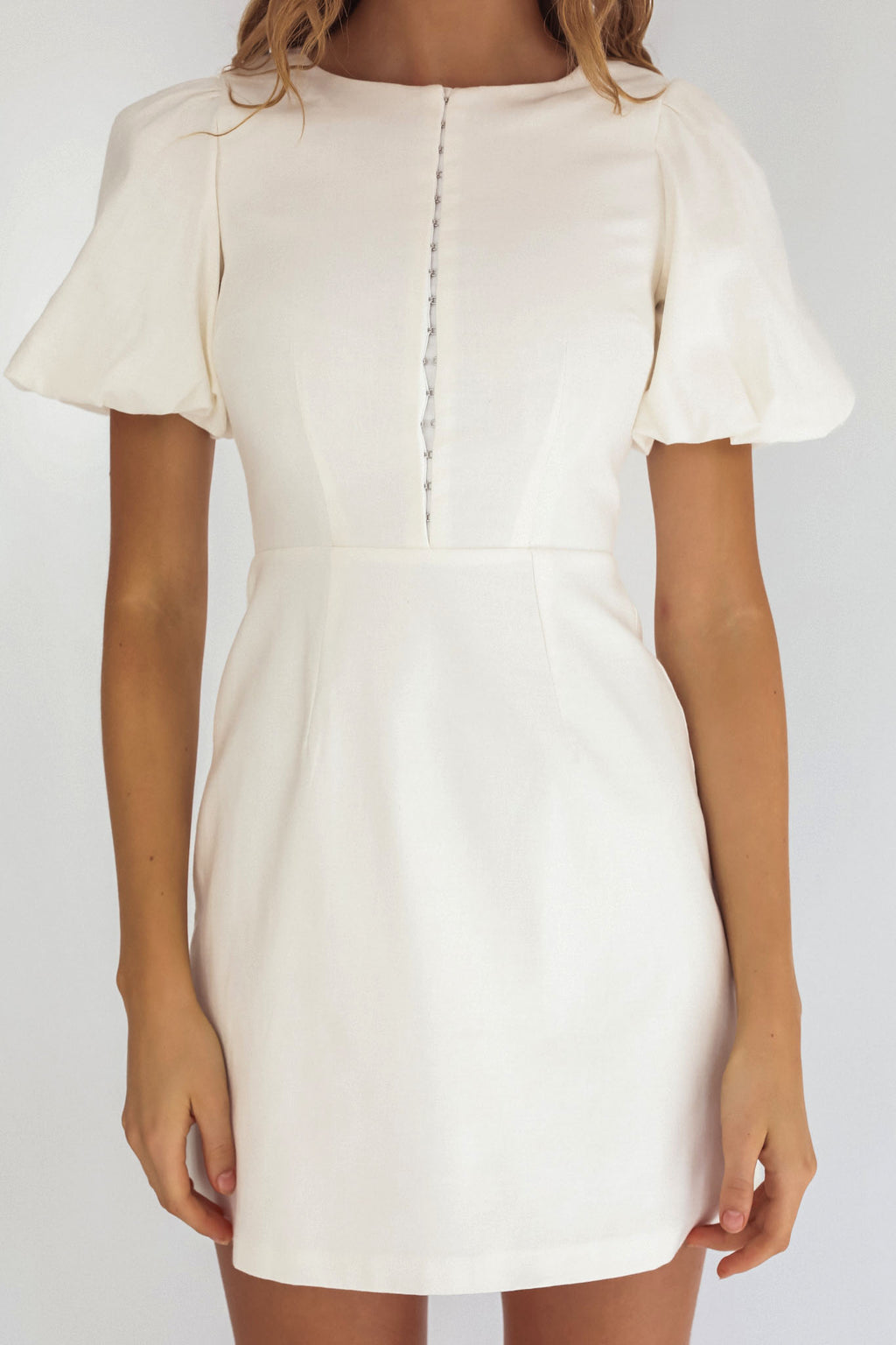 Leronne Hook & Eye Puff Sleeve Mini Dress White by Selfie Leslie Australia