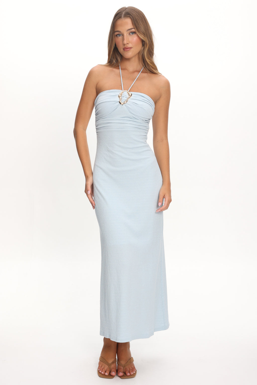 Letisha Textured Halter Maxi Dress Ocean by Selfie Leslie Australia