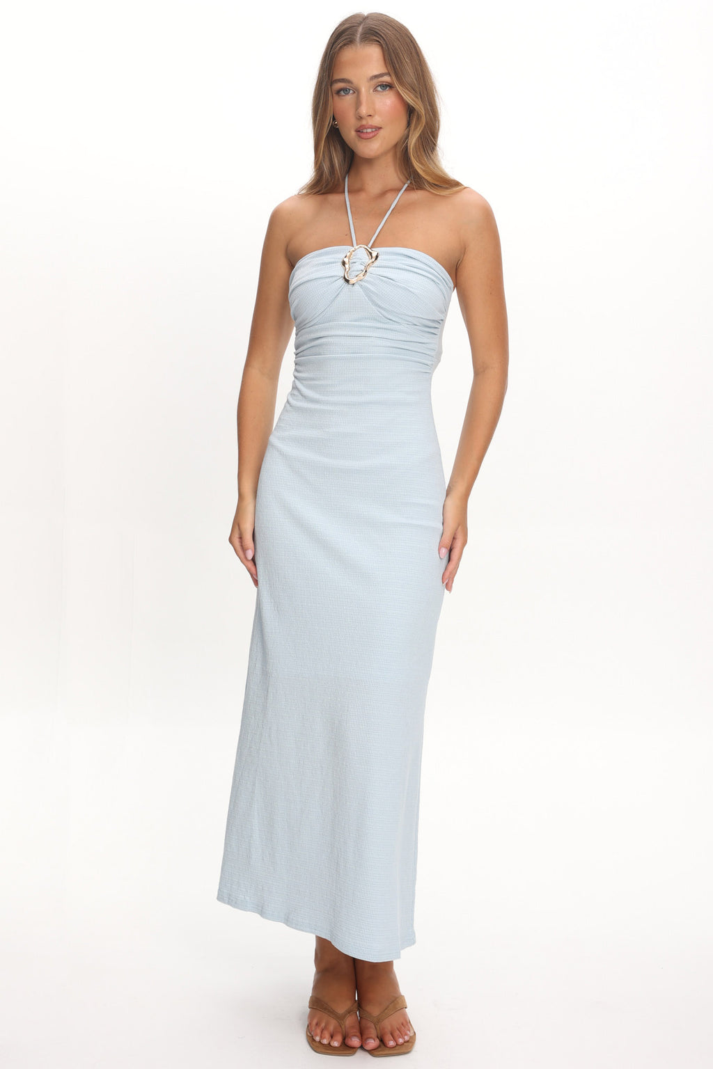 Letisha Textured Halter Maxi Dress Ocean by Selfie Leslie Australia