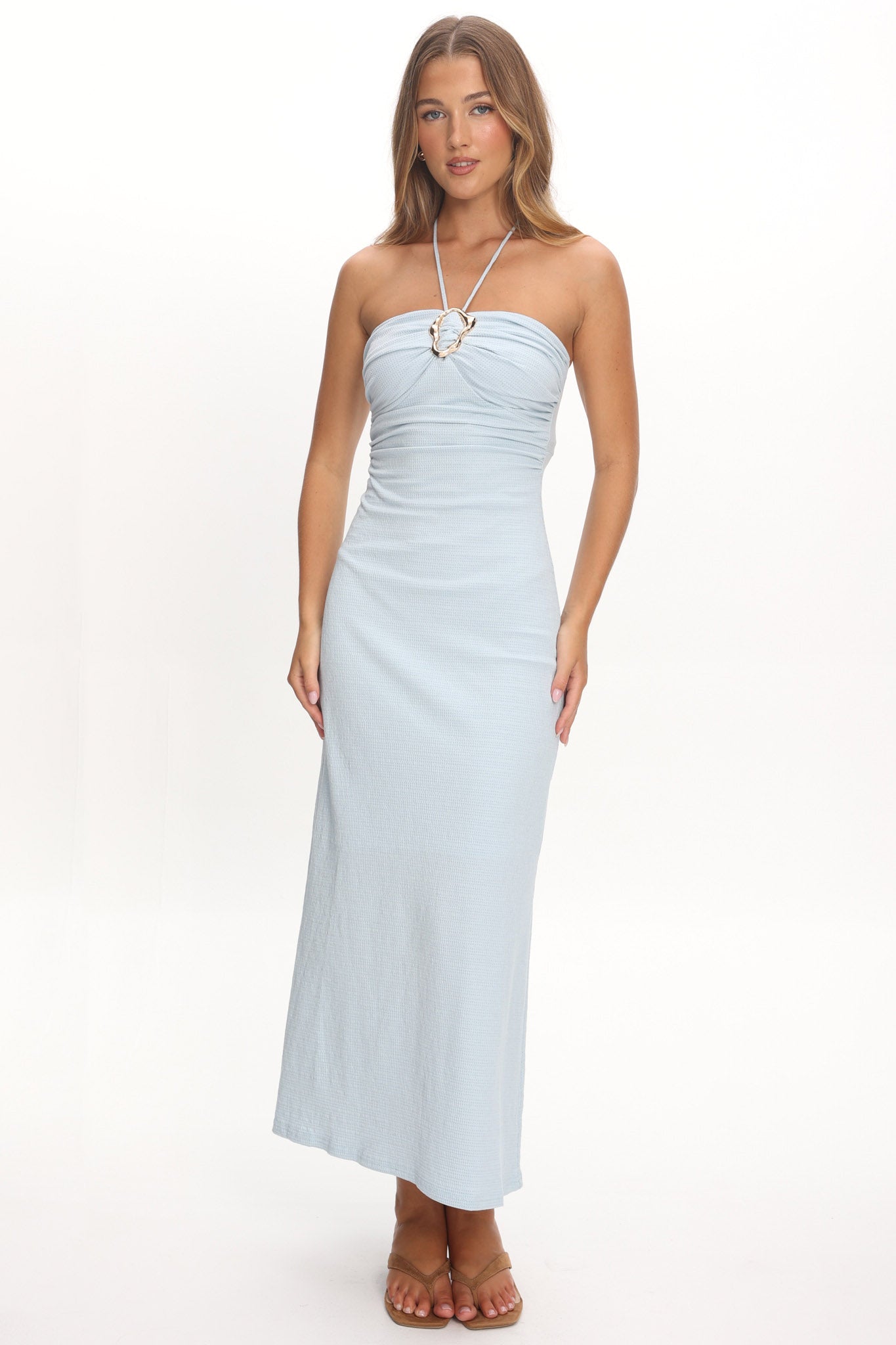 Letisha Textured Halter Maxi Dress Ocean by Selfie Leslie Australia