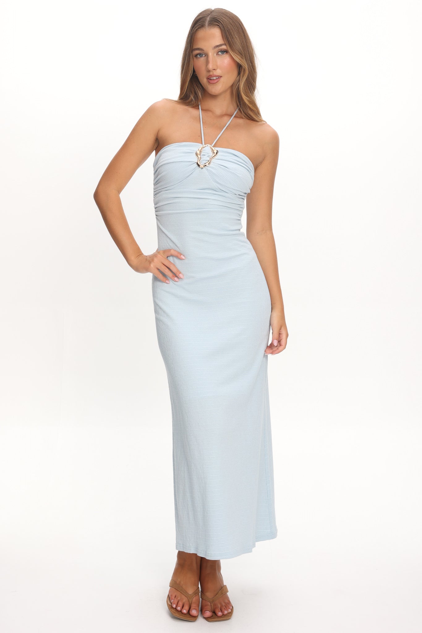 Letisha Textured Halter Maxi Dress Ocean by Selfie Leslie Australia