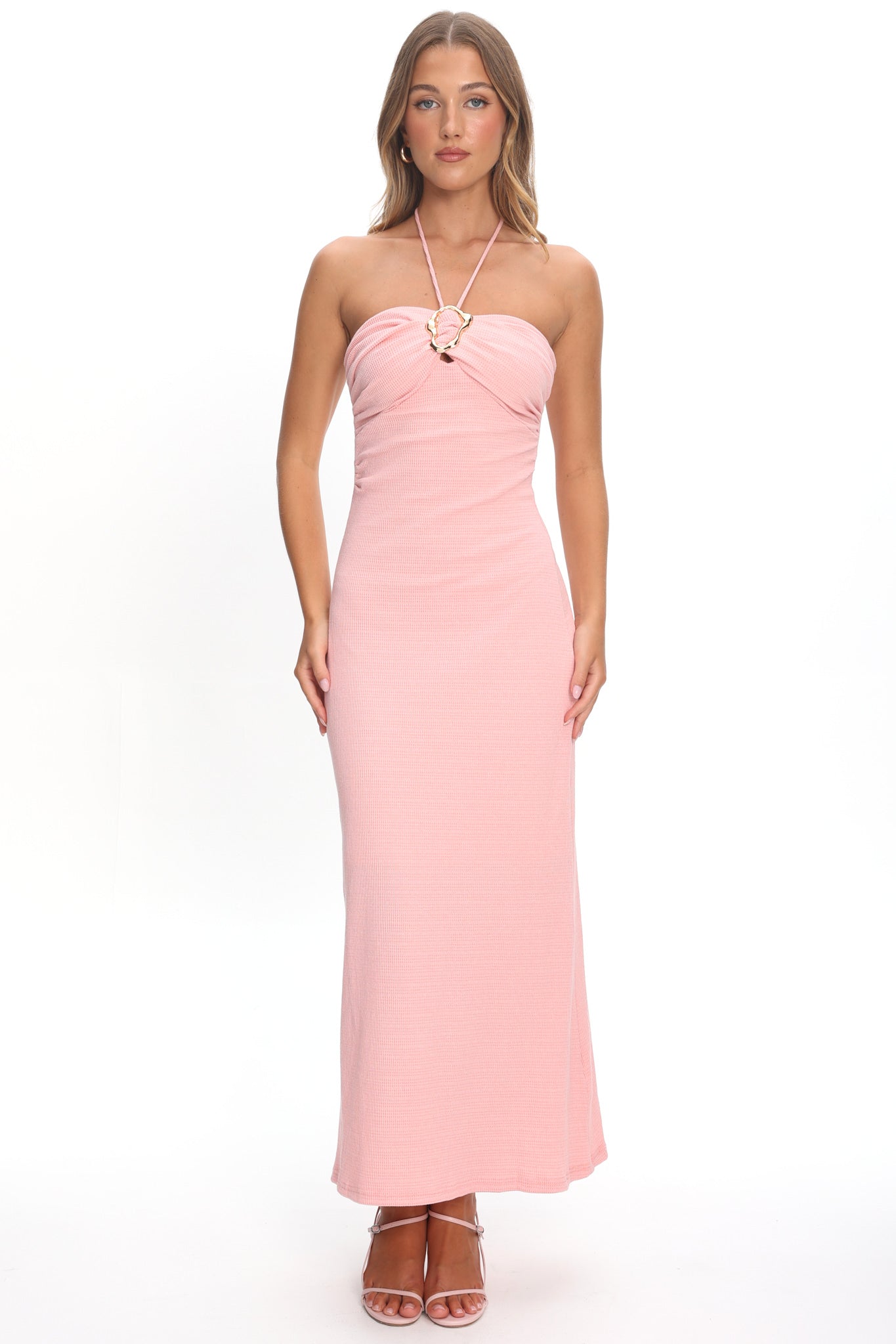 Letisha Textured Halter Maxi Dress Pink by Selfie Leslie Australia