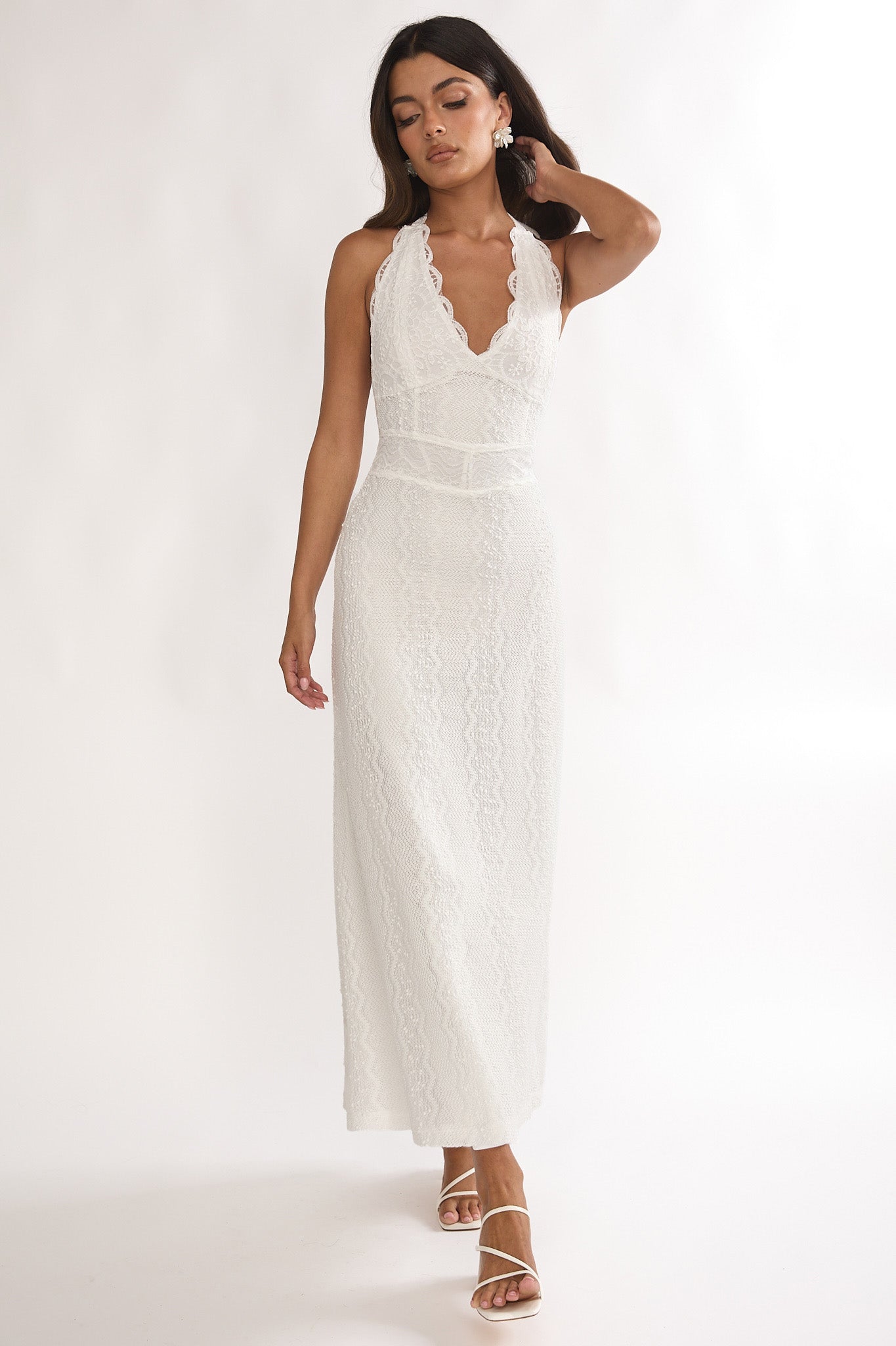 Beaucoup Lace Overlay Halterneck Maxi Dress Cream by Selfie Leslie Australia