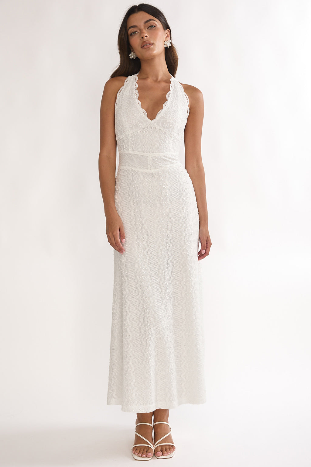 Beaucoup Lace Overlay Halterneck Maxi Dress Cream by Selfie Leslie Australia