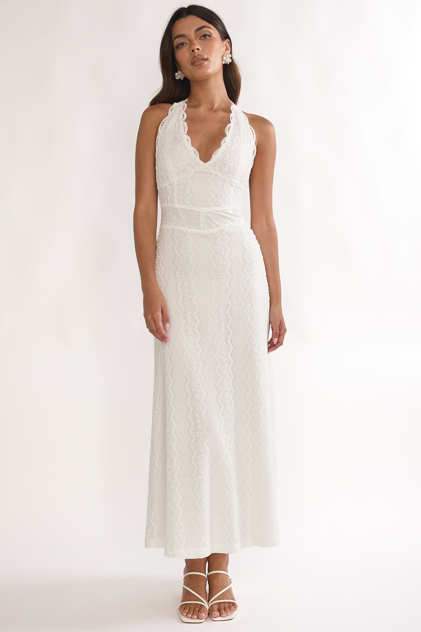 Beaucoup Lace Overlay Halterneck Maxi Dress Cream by Selfie Leslie Australia