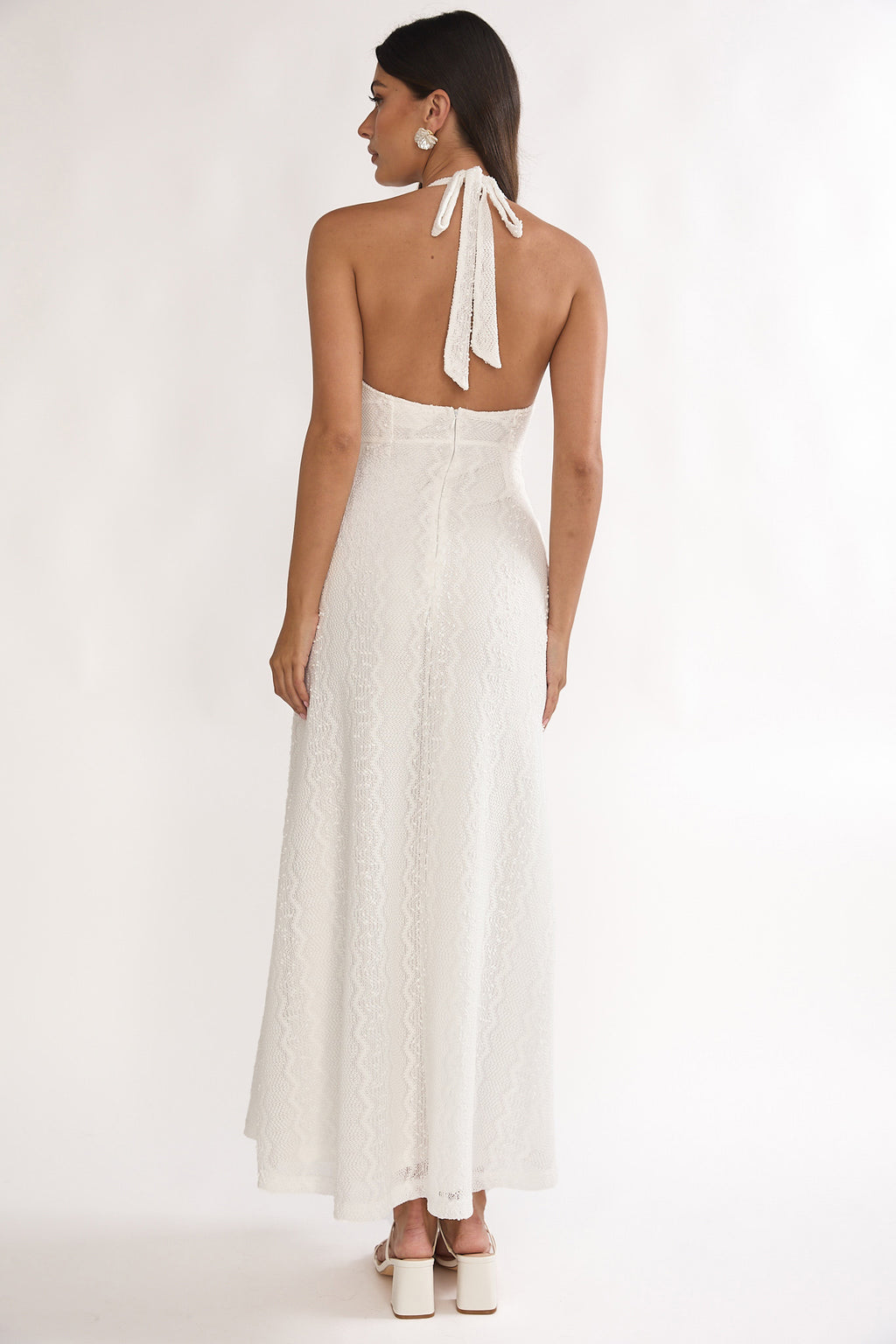 Beaucoup Lace Overlay Halterneck Maxi Dress Cream by Selfie Leslie Australia