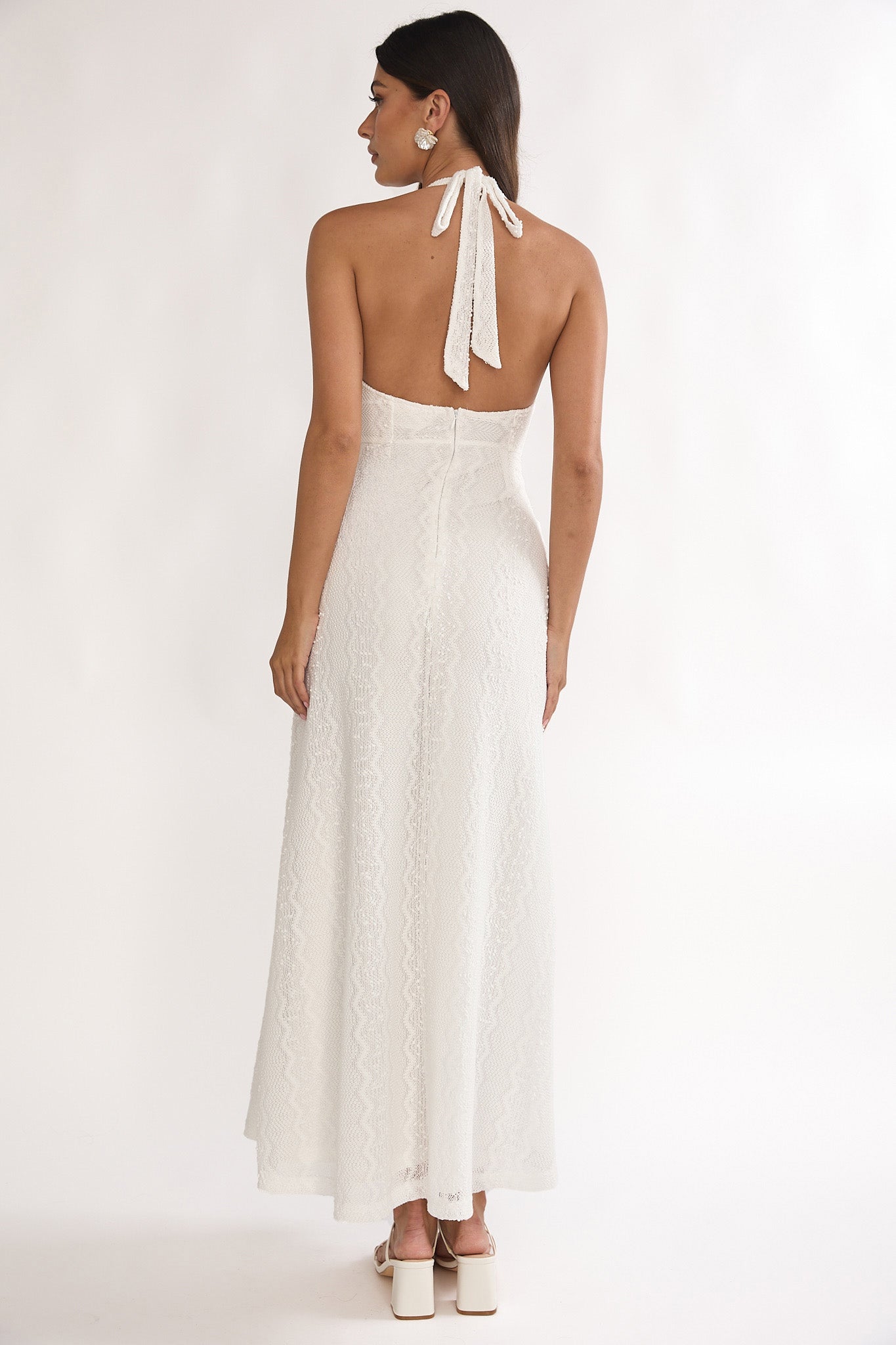 Beaucoup Lace Overlay Halterneck Maxi Dress Cream by Selfie Leslie Australia