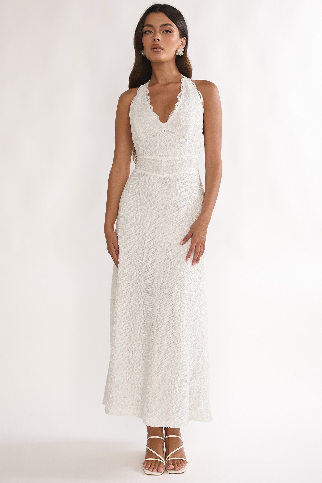 Beaucoup Lace Overlay Halterneck Maxi Dress Cream by Selfie Leslie Australia