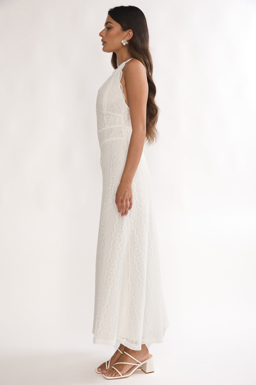 Beaucoup Lace Overlay Halterneck Maxi Dress Cream by Selfie Leslie Australia