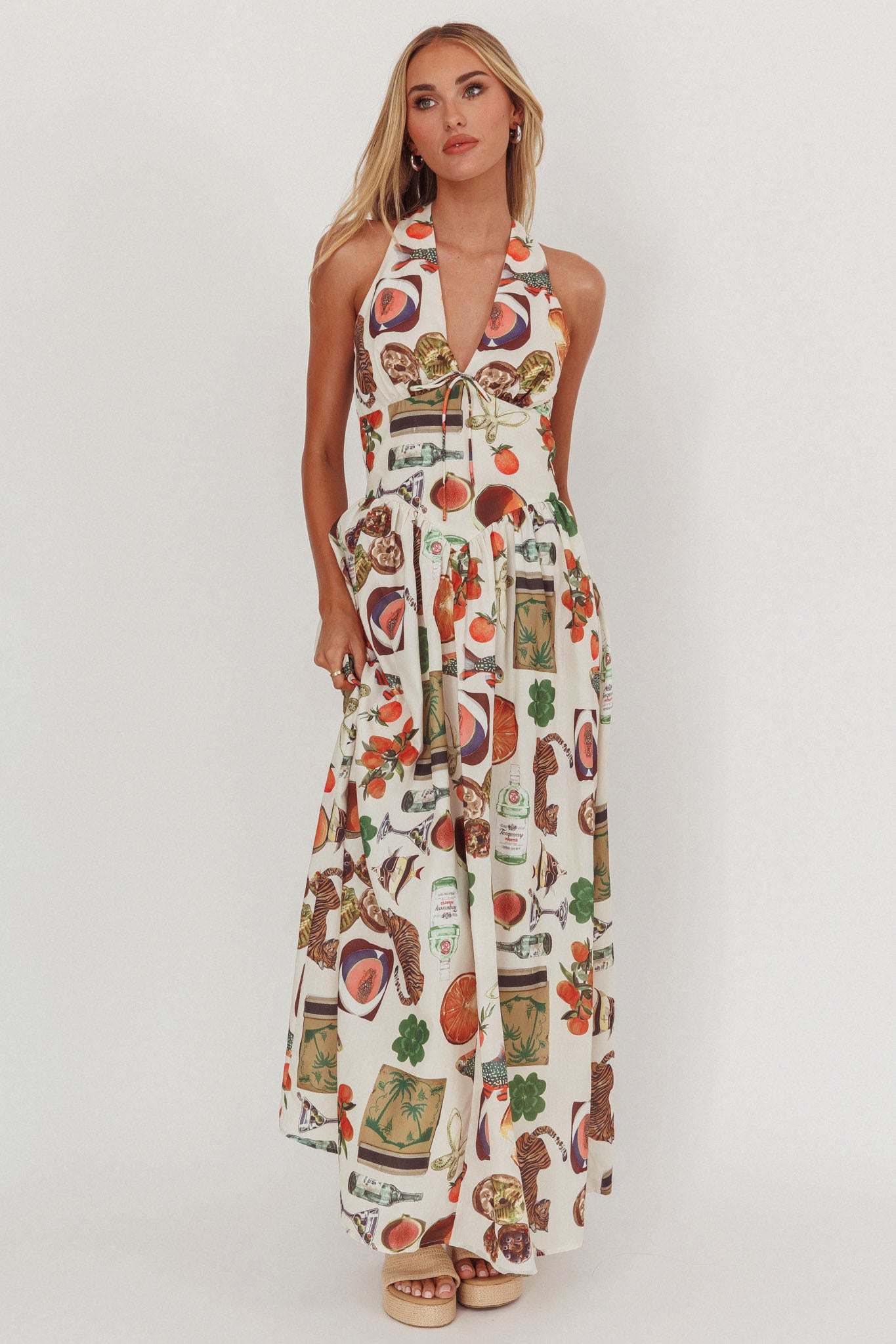 Clarette Basque Waist Open Back Maxi Dress Exotic Beige by Selfie Leslie Australia