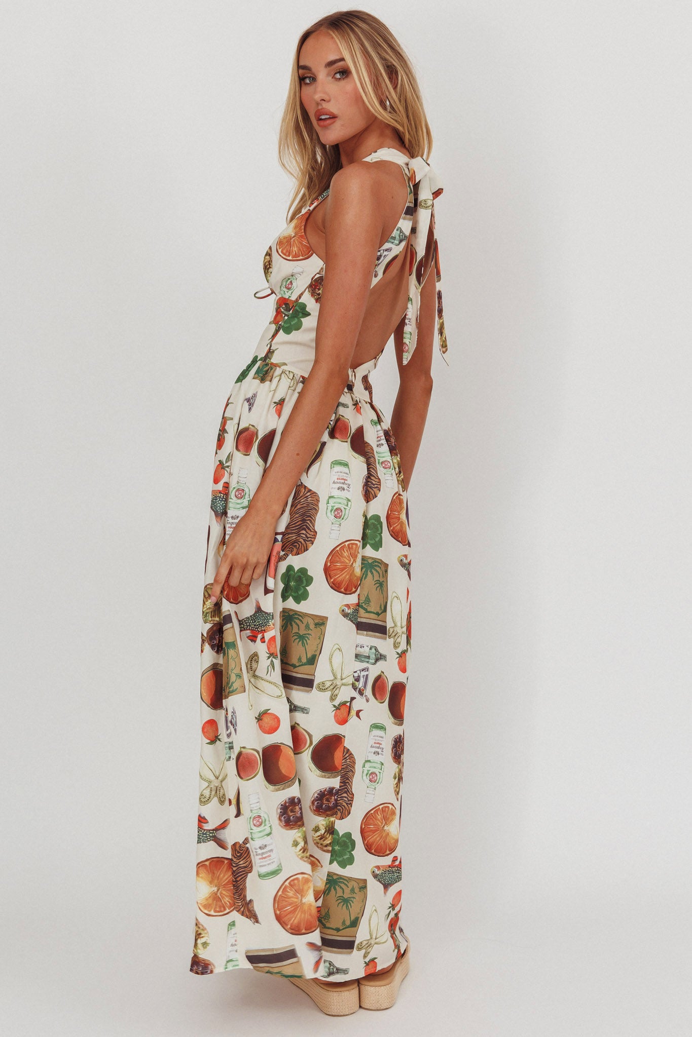 Clarette Basque Waist Open Back Maxi Dress Exotic Beige by Selfie Leslie Australia