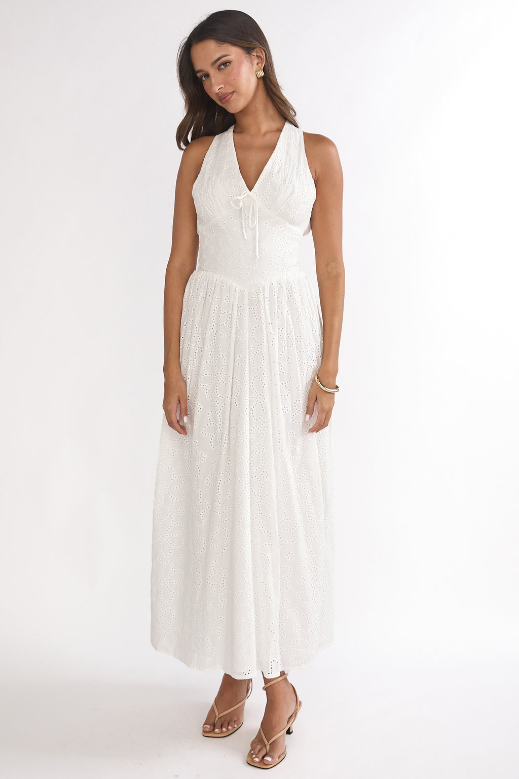 Sundrenched Halter Maxi Dress Eyelet White by Selfie Leslie Australia