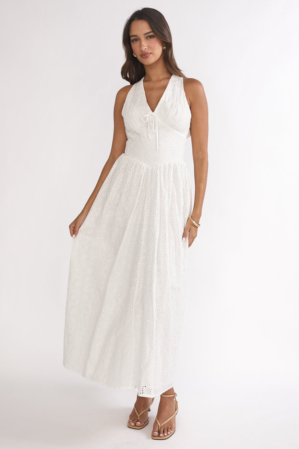 Sundrenched Halter Maxi Dress Eyelet White by Selfie Leslie Australia