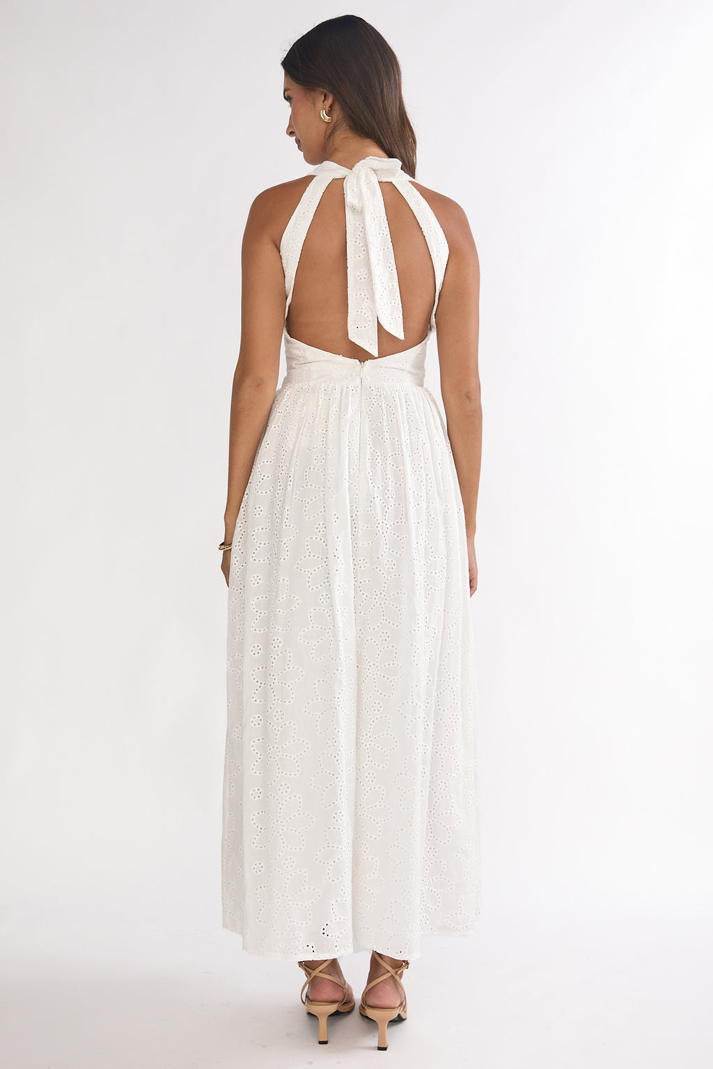 Sundrenched Halter Maxi Dress Eyelet White by Selfie Leslie Australia