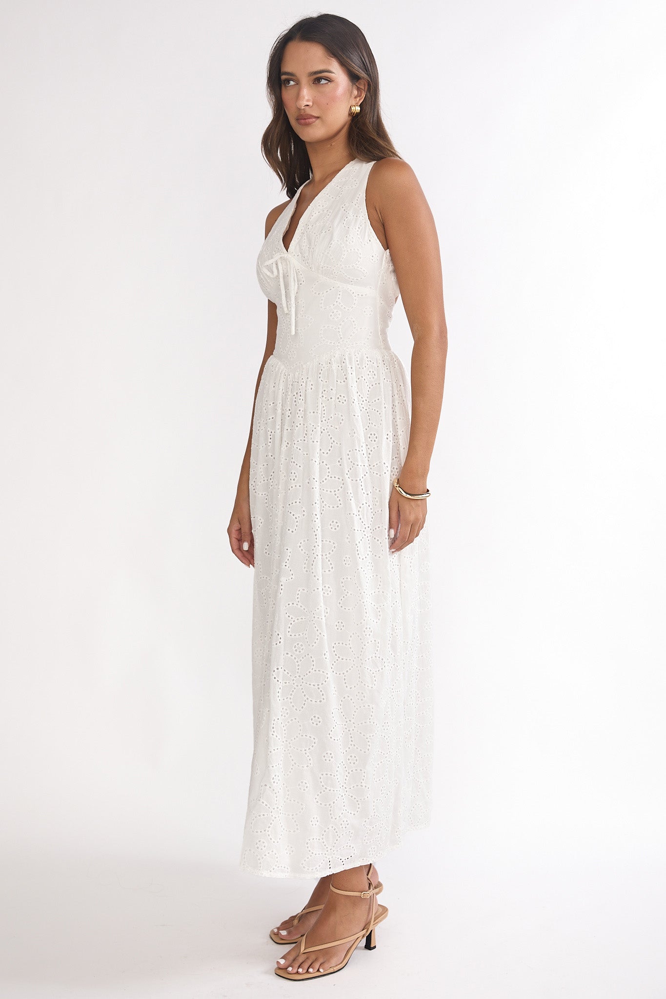 Sundrenched Halter Maxi Dress Eyelet White by Selfie Leslie Australia