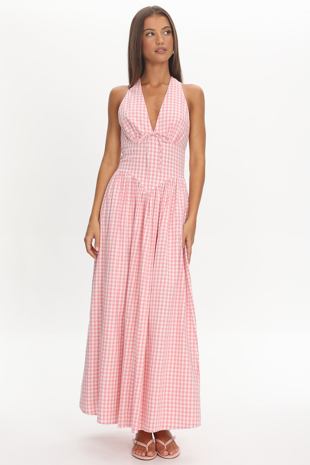Sundrenched Halter Maxi Dress Checker Pink by Selfie Leslie Australia