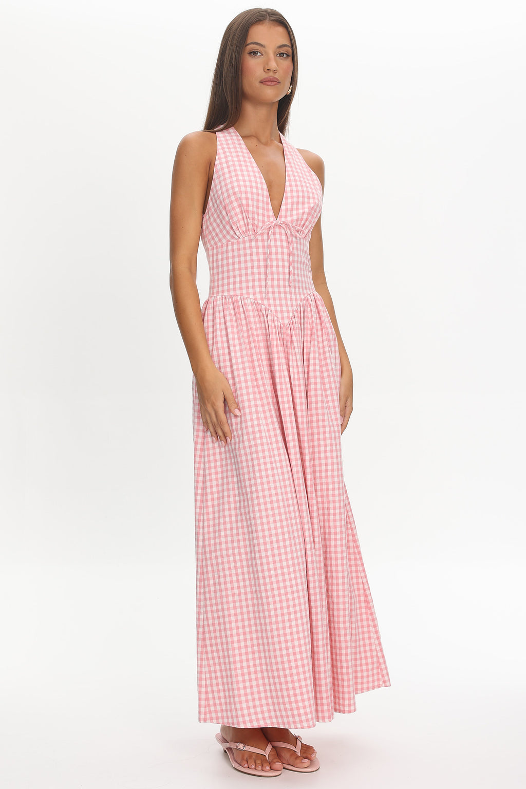 Sundrenched Halter Maxi Dress Checker Pink by Selfie Leslie Australia