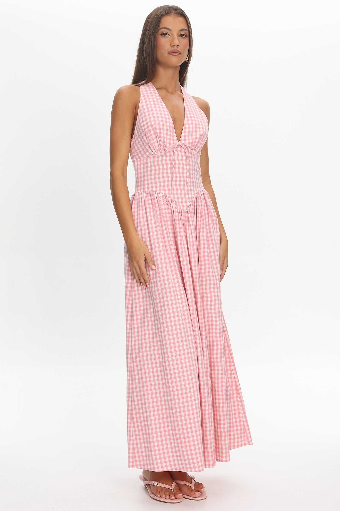 Sundrenched Halter Maxi Dress Checker Pink by Selfie Leslie Australia