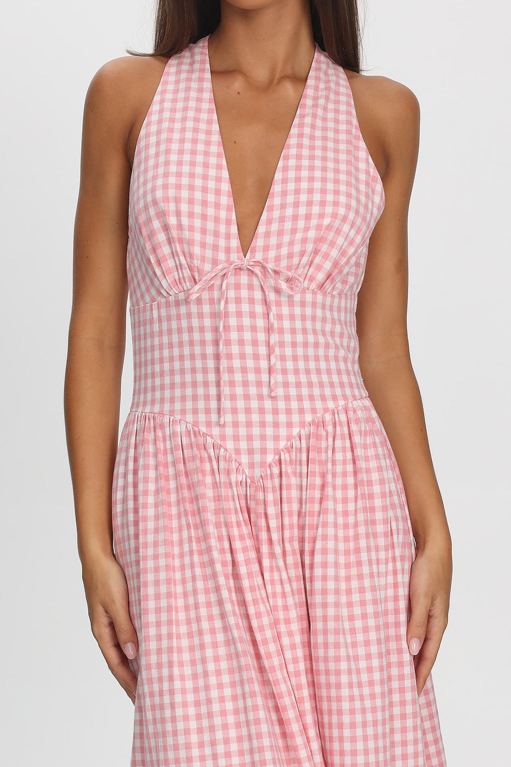 Sundrenched Halter Maxi Dress Checker Pink by Selfie Leslie Australia