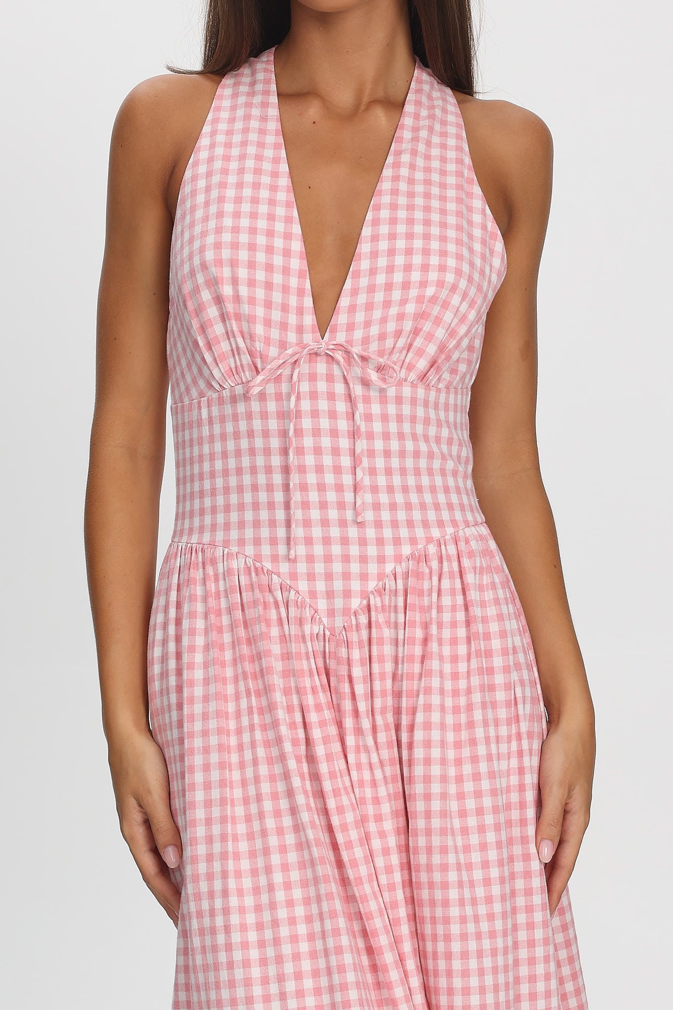 Sundrenched Halter Maxi Dress Checker Pink by Selfie Leslie Australia