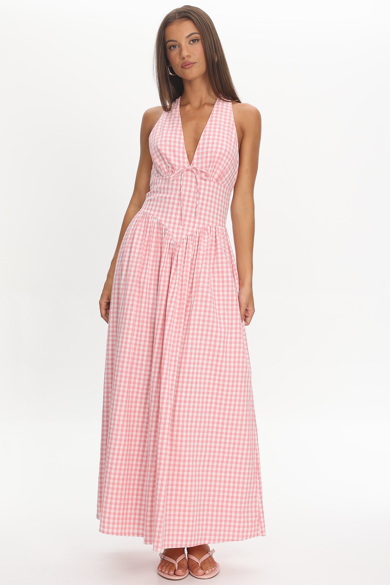 Sundrenched Halter Maxi Dress Checker Pink by Selfie Leslie Australia