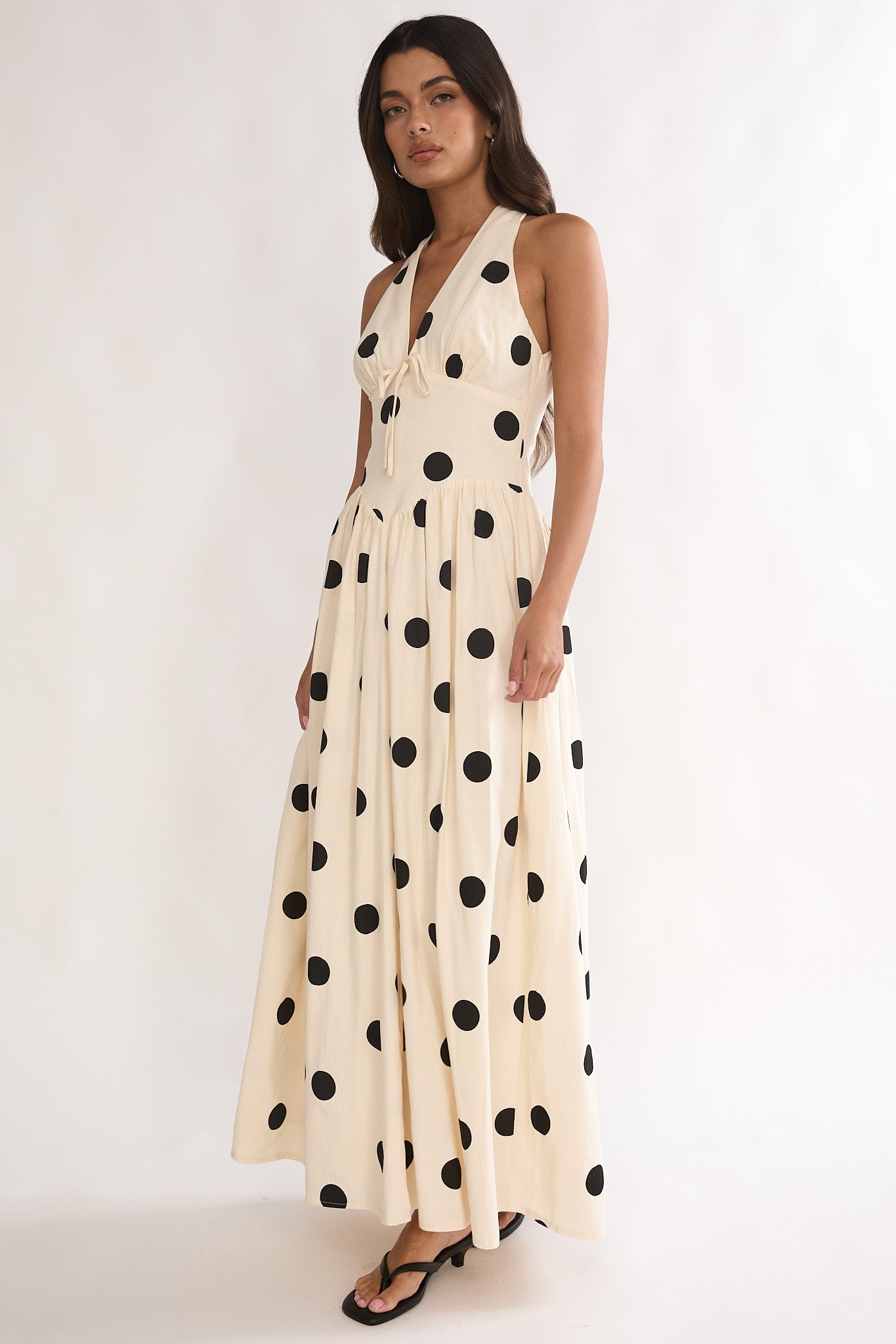 Sundrenched Halter Maxi Dress Polka Dot Beige by Selfie Leslie Australia