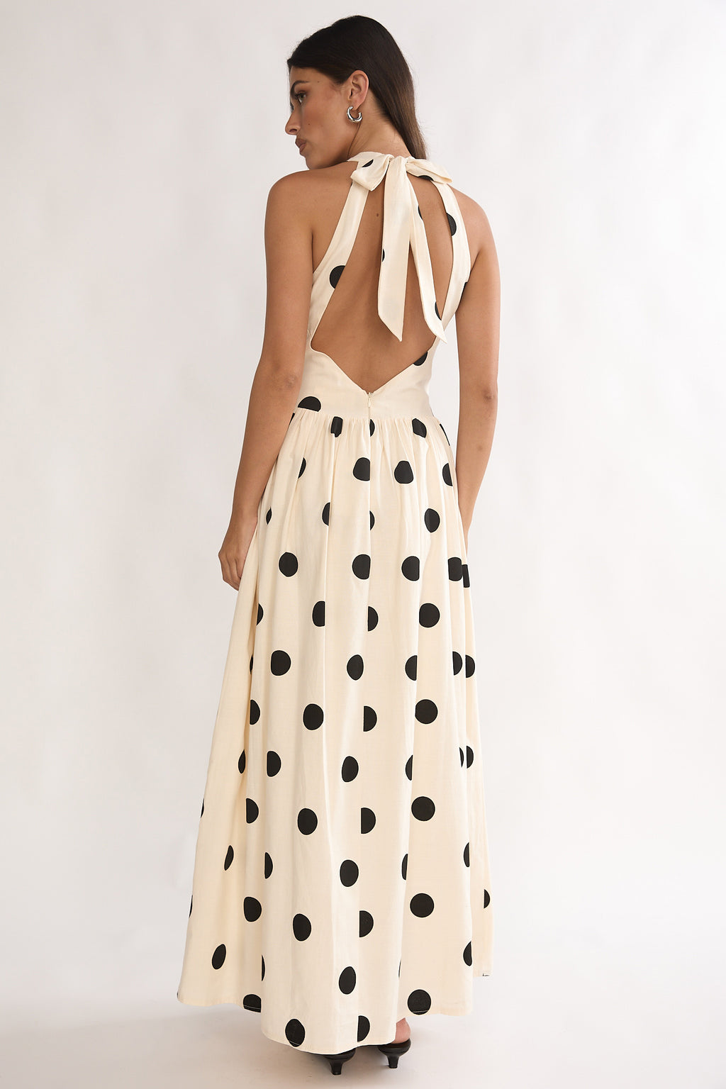 Sundrenched Halter Maxi Dress Polka Dot Beige by Selfie Leslie Australia