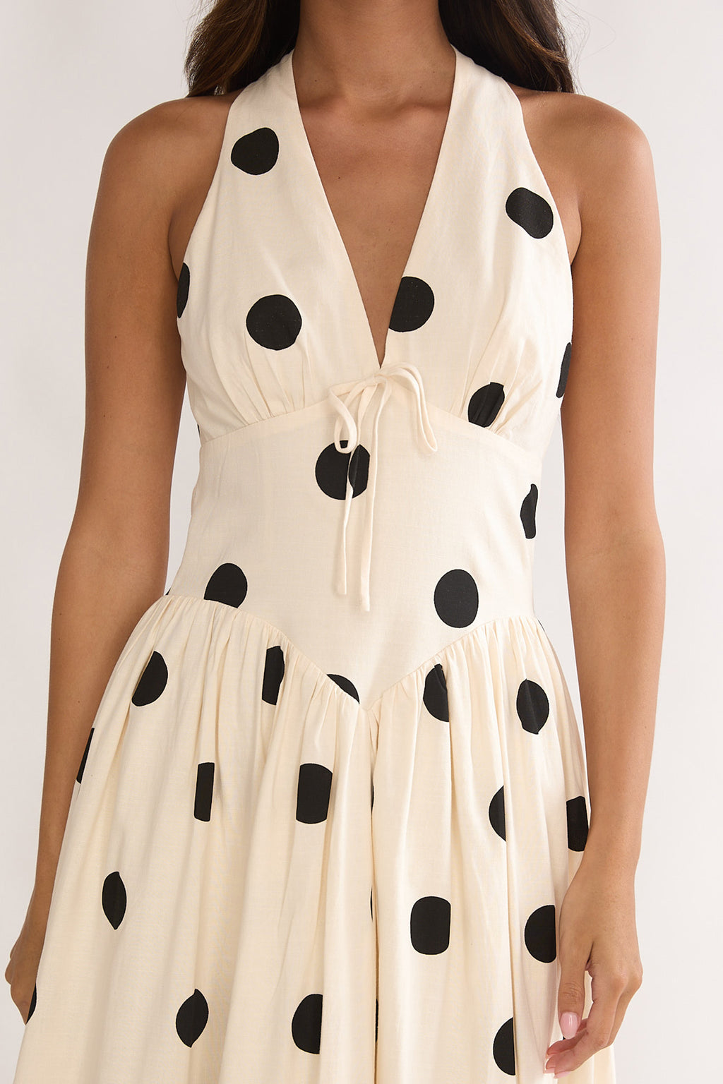 Sundrenched Halter Maxi Dress Polka Dot Beige by Selfie Leslie Australia