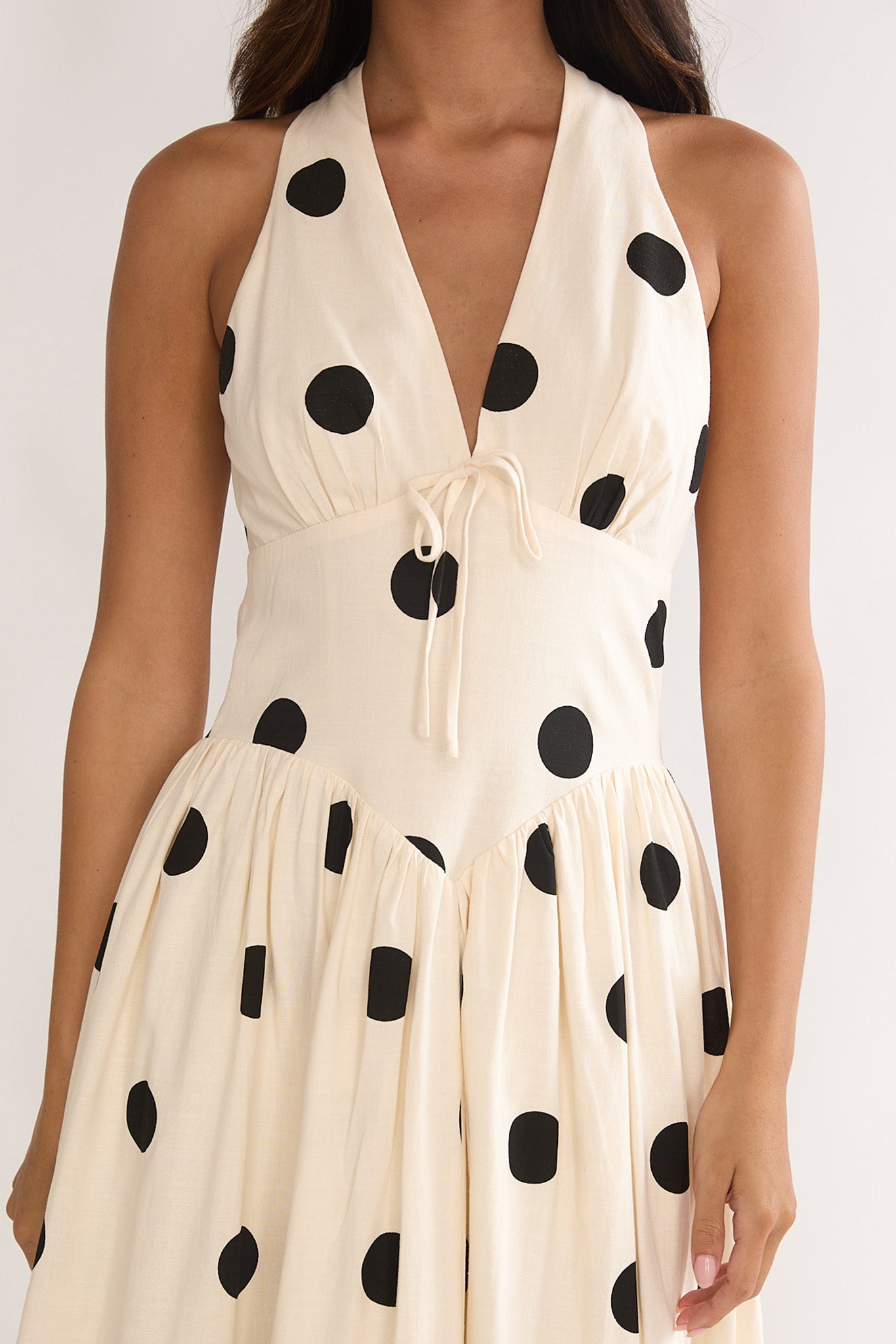 Sundrenched Halter Maxi Dress Polka Dot Beige by Selfie Leslie Australia
