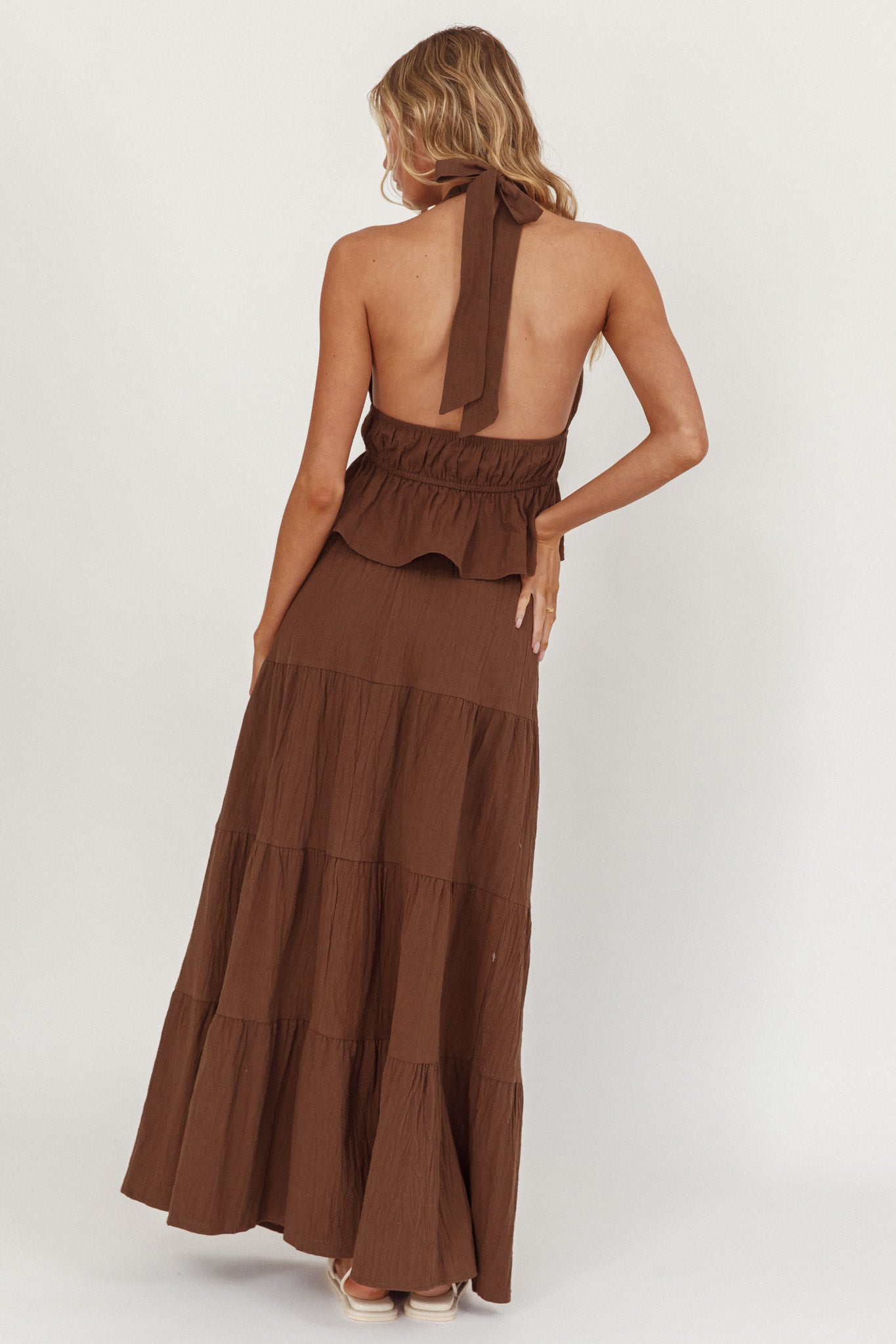 Under The Moons Tie Waist Maxi Skirt Cocoa by Selfie Leslie Australia