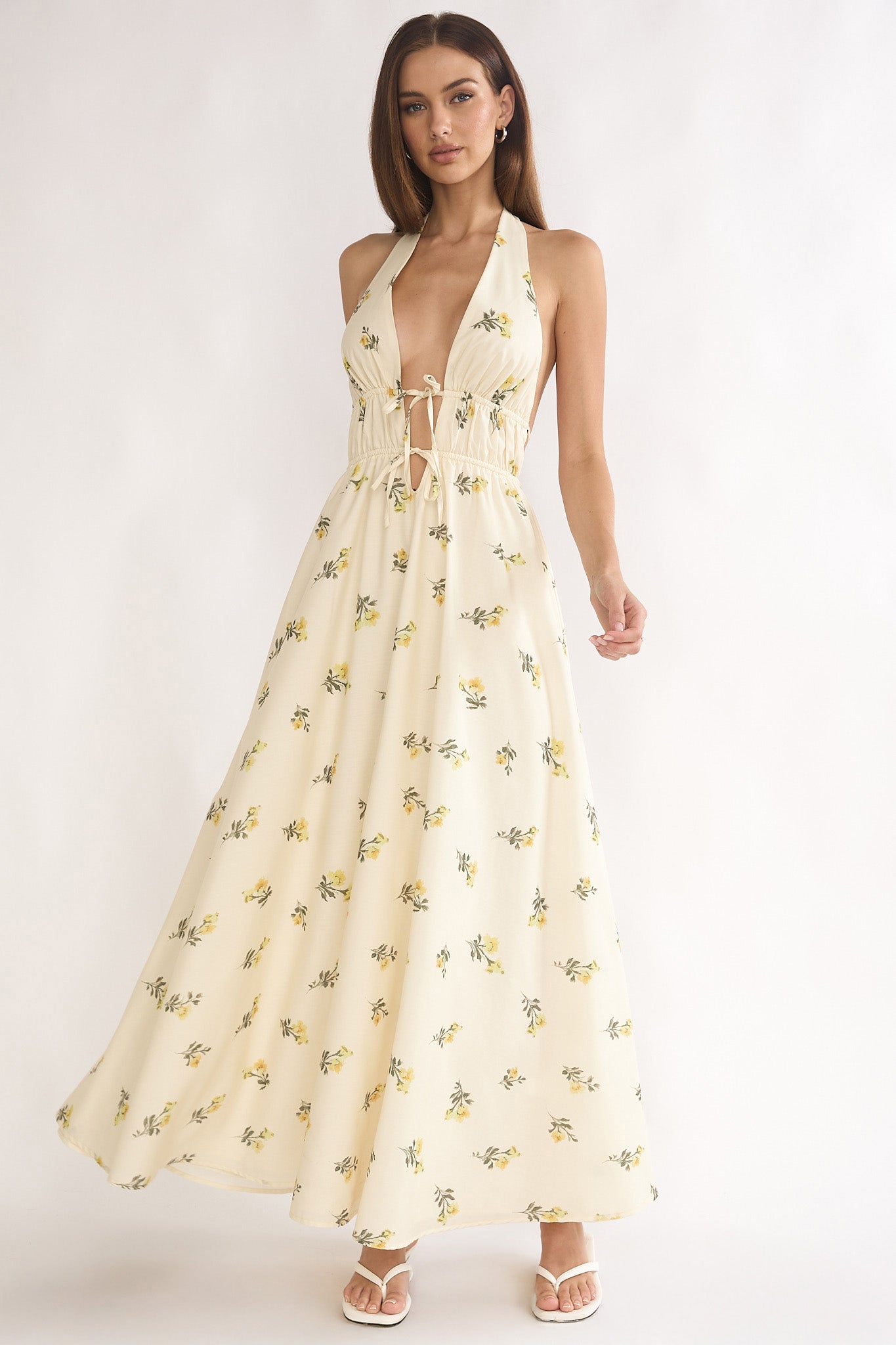 Under The Moons Tied Front Maxi Dress Floral Yellow by Selfie Leslie Australia