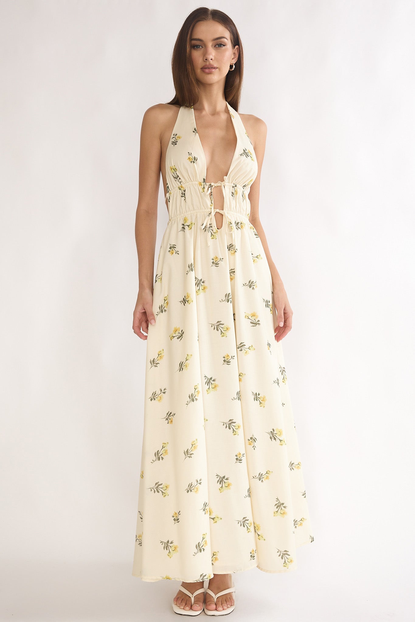 Under The Moons Tied Front Maxi Dress Floral Yellow by Selfie Leslie Australia