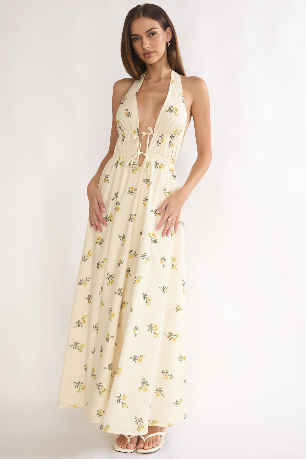 Under The Moons Tied Front Maxi Dress Floral Yellow by Selfie Leslie Australia