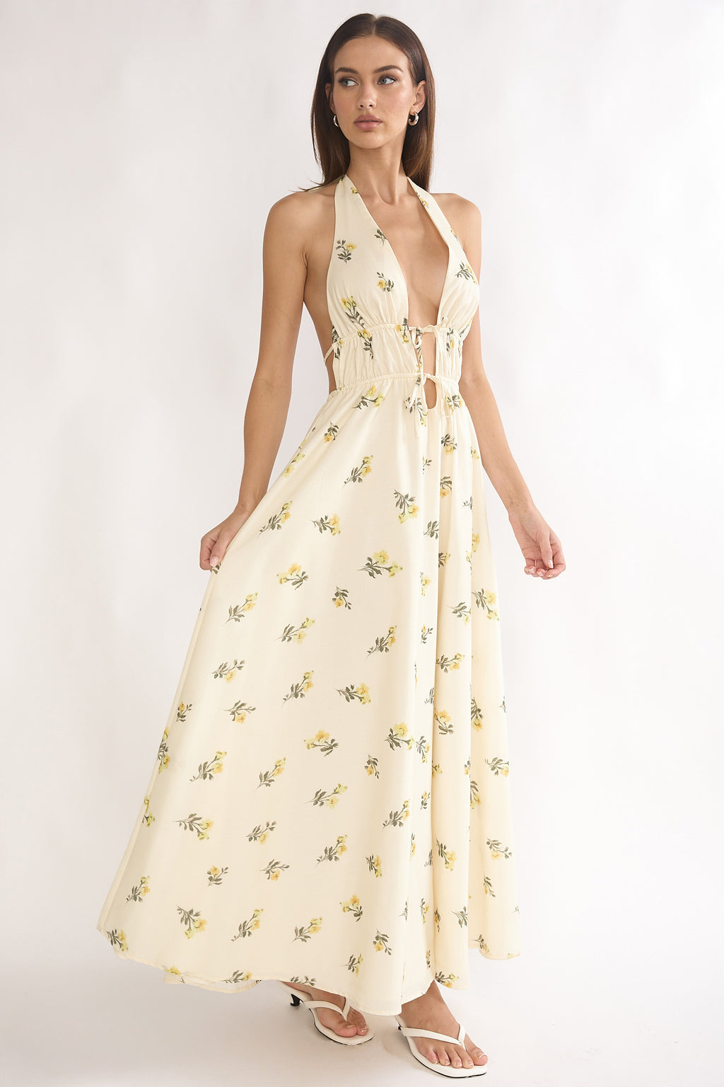 Under The Moons Tied Front Maxi Dress Floral Yellow by Selfie Leslie Australia