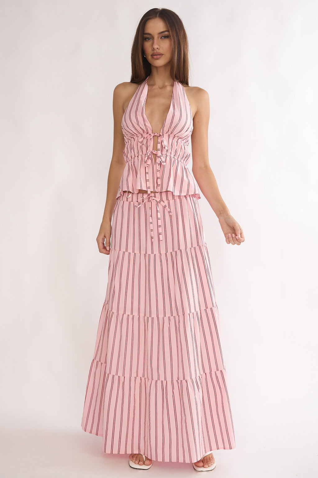 Under The Moons A-Line Maxi Skirt Stripe Pink by Selfie Leslie Australia