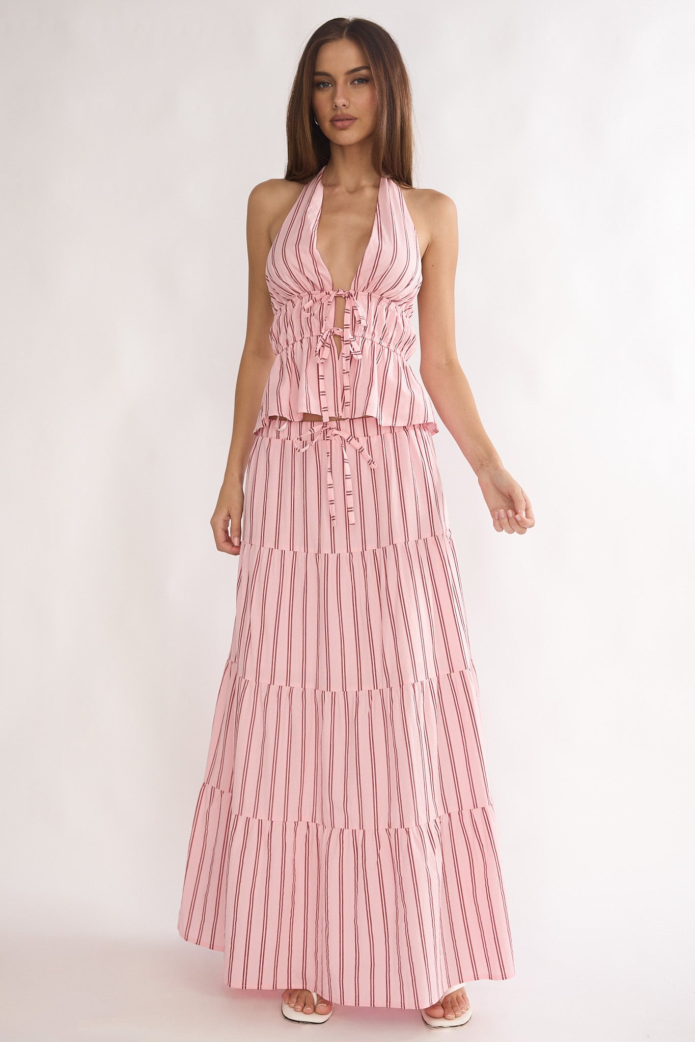 Under The Moons A-Line Maxi Skirt Stripe Pink by Selfie Leslie Australia