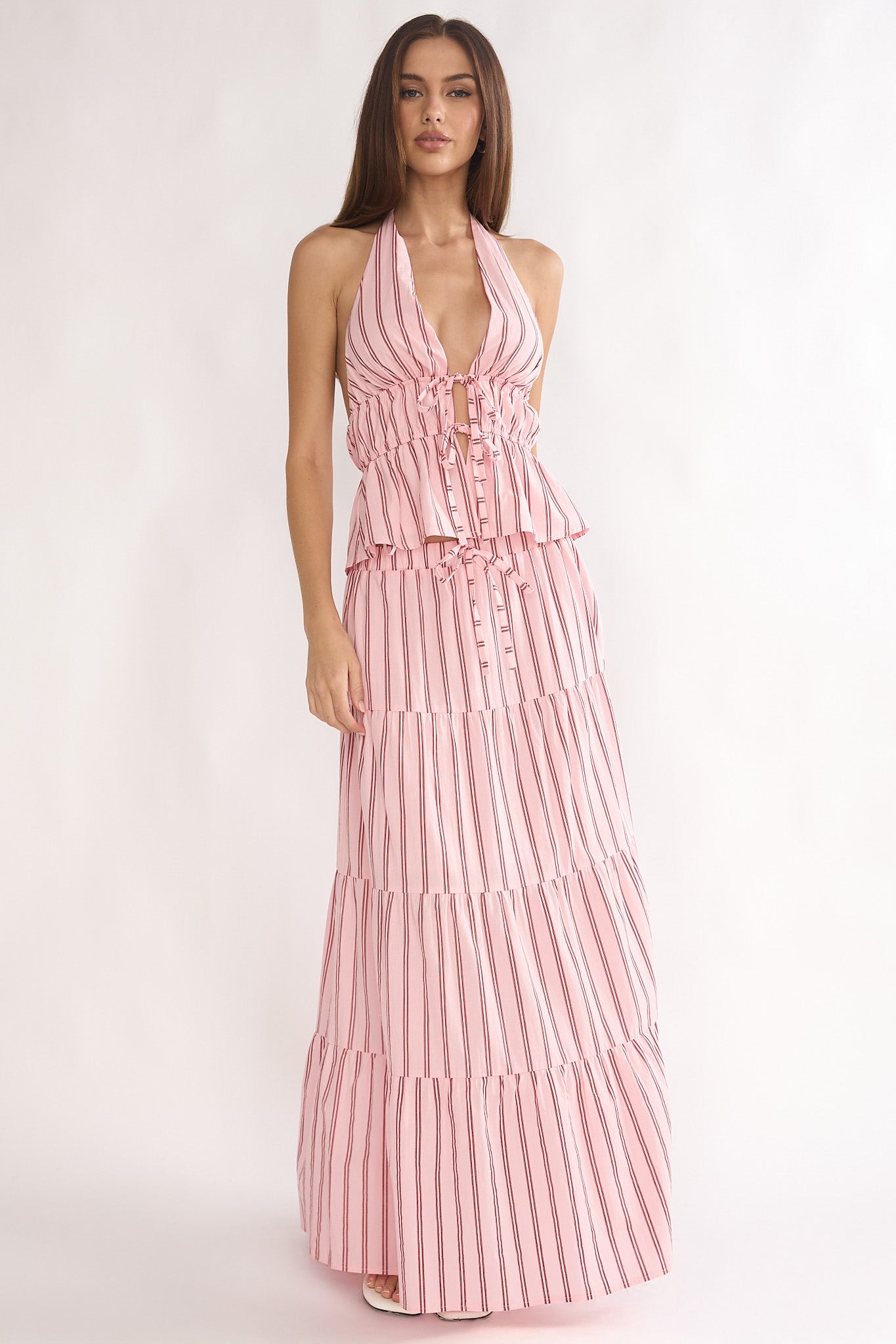 Under The Moons A-Line Maxi Skirt Stripe Pink by Selfie Leslie Australia