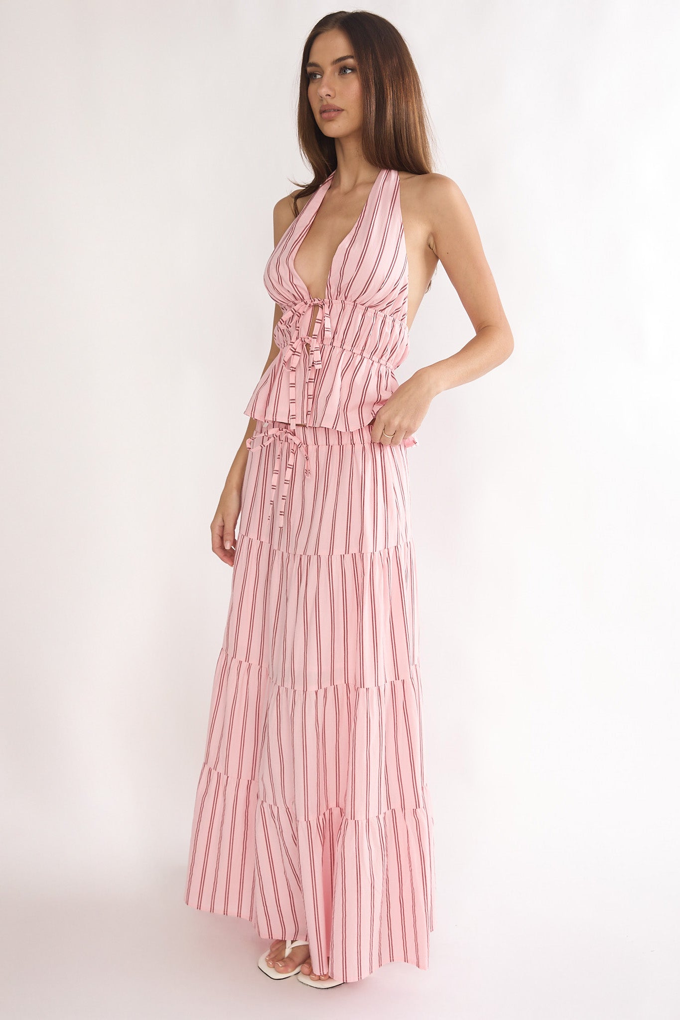 Under The Moons A-Line Maxi Skirt Stripe Pink by Selfie Leslie Australia