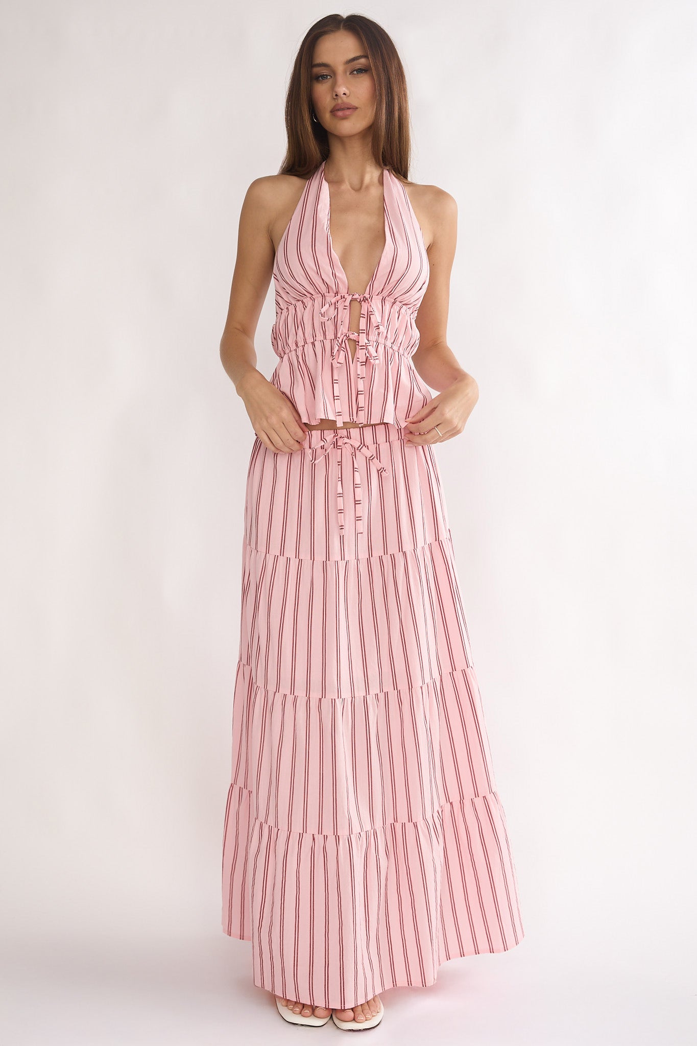 Under The Moons Tied Front Halter Top Stripe Pink by Selfie Leslie Australia