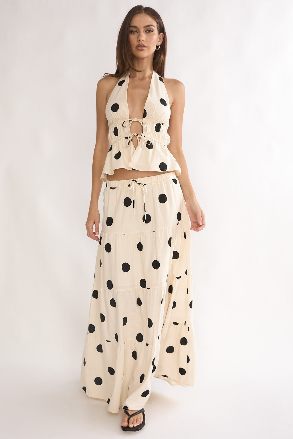 Under The Moons A-Line Maxi Skirt Polka Dot Beige by Selfie Leslie Australia
