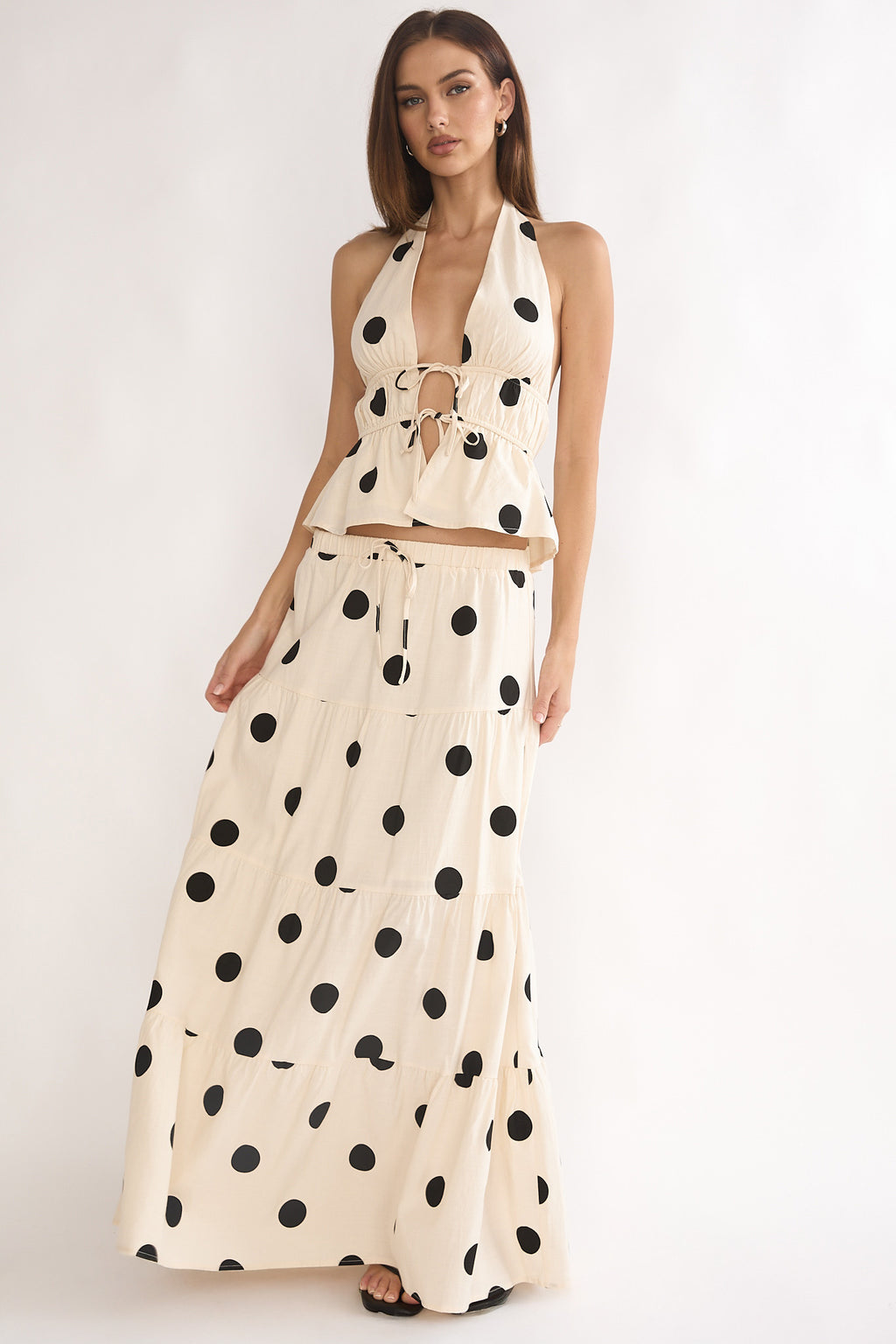 Under The Moons A-Line Maxi Skirt Polka Dot Beige by Selfie Leslie Australia