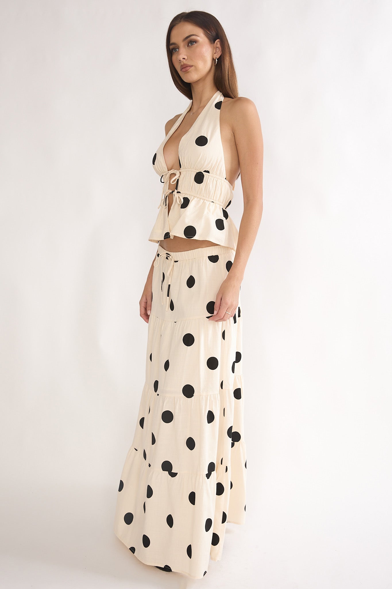 Under The Moons A-Line Maxi Skirt Polka Dot Beige by Selfie Leslie Australia