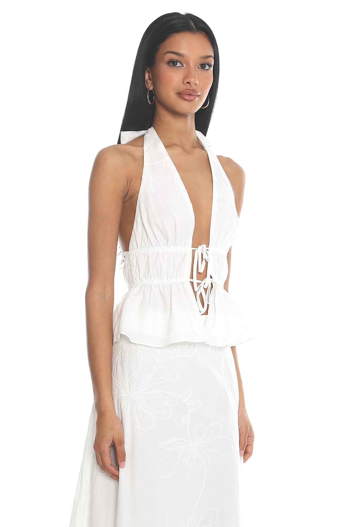 Under The Moons Tied Front Halter Top White by Selfie Leslie Australia